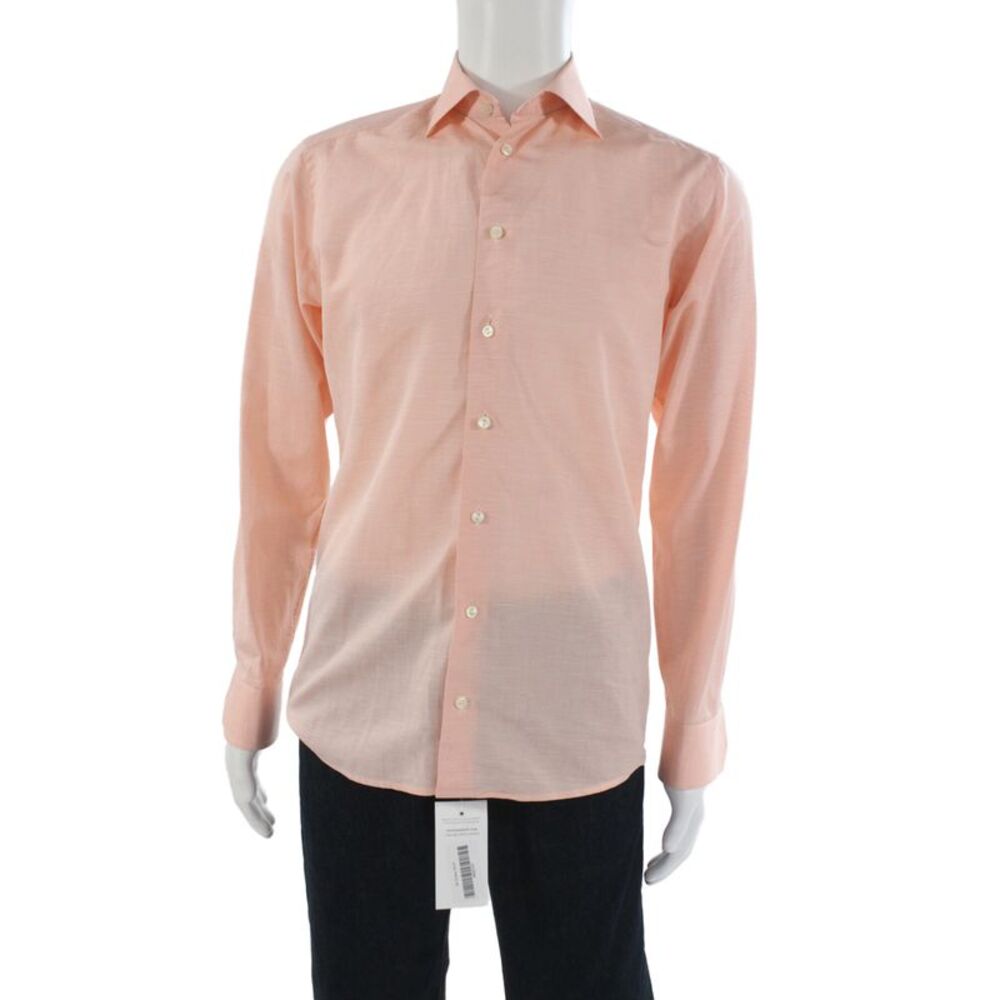 Eton Mens Pink Point Collar Dress Shirt Long Sleeve Cotton Linen Size 15.5